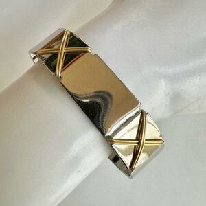 Silver gold tone open cuff bracelet